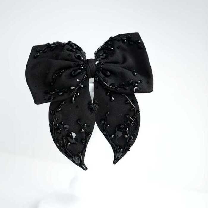 Бант "Мальва" черный с макси вышивкой